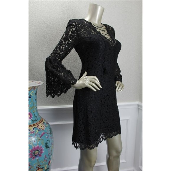 Rachel Zoe Dresses & Skirts - NWT RACHEL ZOE Black Lace Flared Poet Sleeve Corset Tie Mini Dress 4